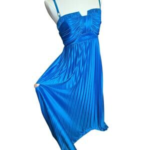 Y2K Blue Pleated Maxi Dress Gown Sweetheart Empire Waist vtg city triangles med